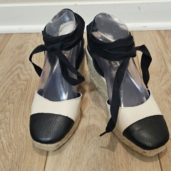 Maypol Lace Up Black White Espadrilles Size 39 - Picture 1 of 8